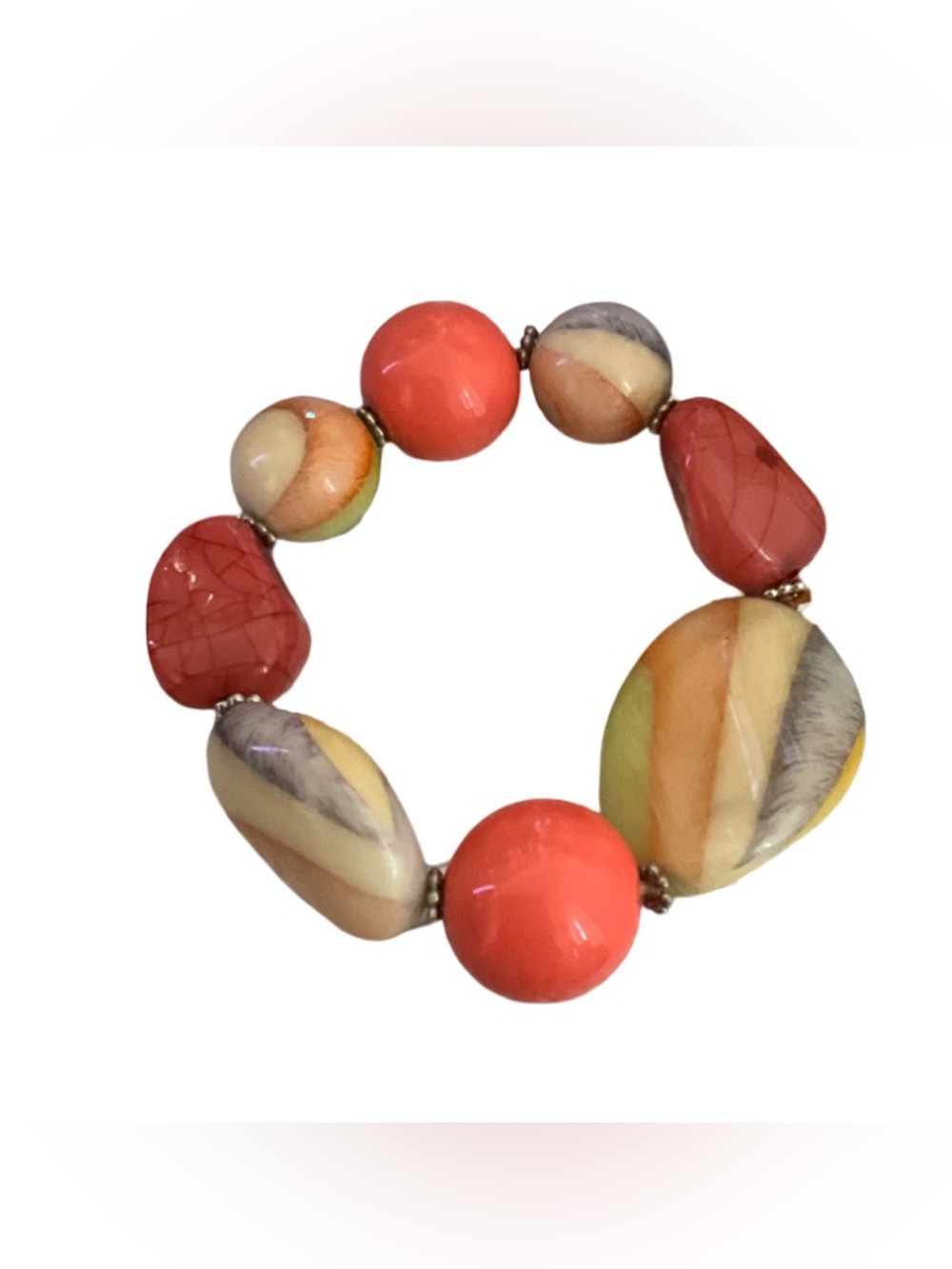 Multicolor Beaded Stretch Bracelet Coral Orange Statement